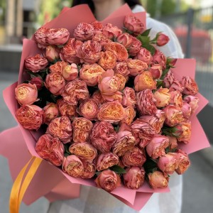 25 кустовых оранжевых пионовидных роз Ля мандарин 25 кустовых оранжевых пионовидных роз Ля мандарин