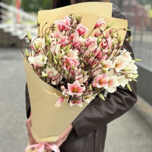 Букет из 9 бело-розовых крашеных эустом Букет из 9 бело-розовых крашеных эустом