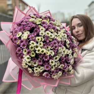 Букет из 51 белой и розовой хризантемы Сантини Букет из 51 белой и розовой хризантемы Сантини