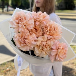 Букет из 7 пышных абрикосовых роз Принцес Краун Букет из 7 пышных абрикосовых роз Принцес Краун