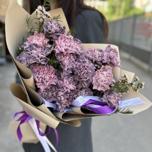 25 гвоздик Пинк Блэк Молли с ваксфлауэром 25 гвоздик Пинк Блэк Молли с ваксфлауэром