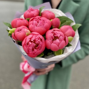 Букет из девяти коралловых пионов Букет из девяти коралловых пионов
