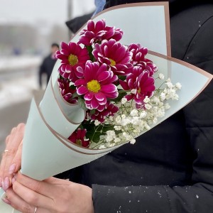 Хризантема Хайдар с гипсофилой Хризантема Хайдар с гипсофилой