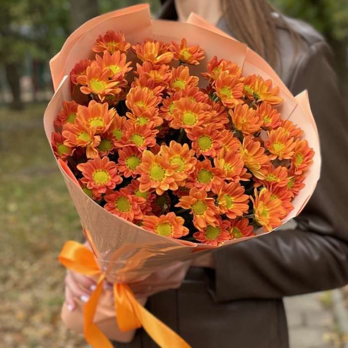 9 оранжевых кустовых хризантем Бакарди