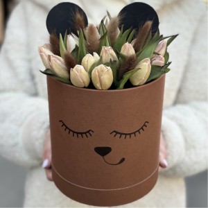 Коробка Мишка с тюльпанами мокко Коробка Мишка с тюльпанами мокко