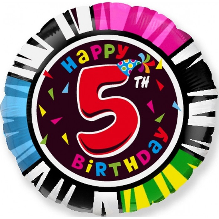 Шар круглый Цифра 5 Happy Birthday