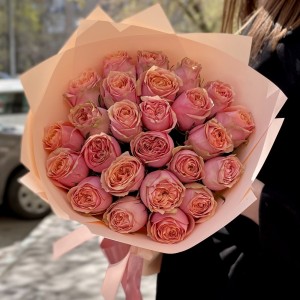 25 пионовидных оранжево-розовых роз Вайлд Лук 25 пионовидных оранжево-розовых роз Вайлд Лук