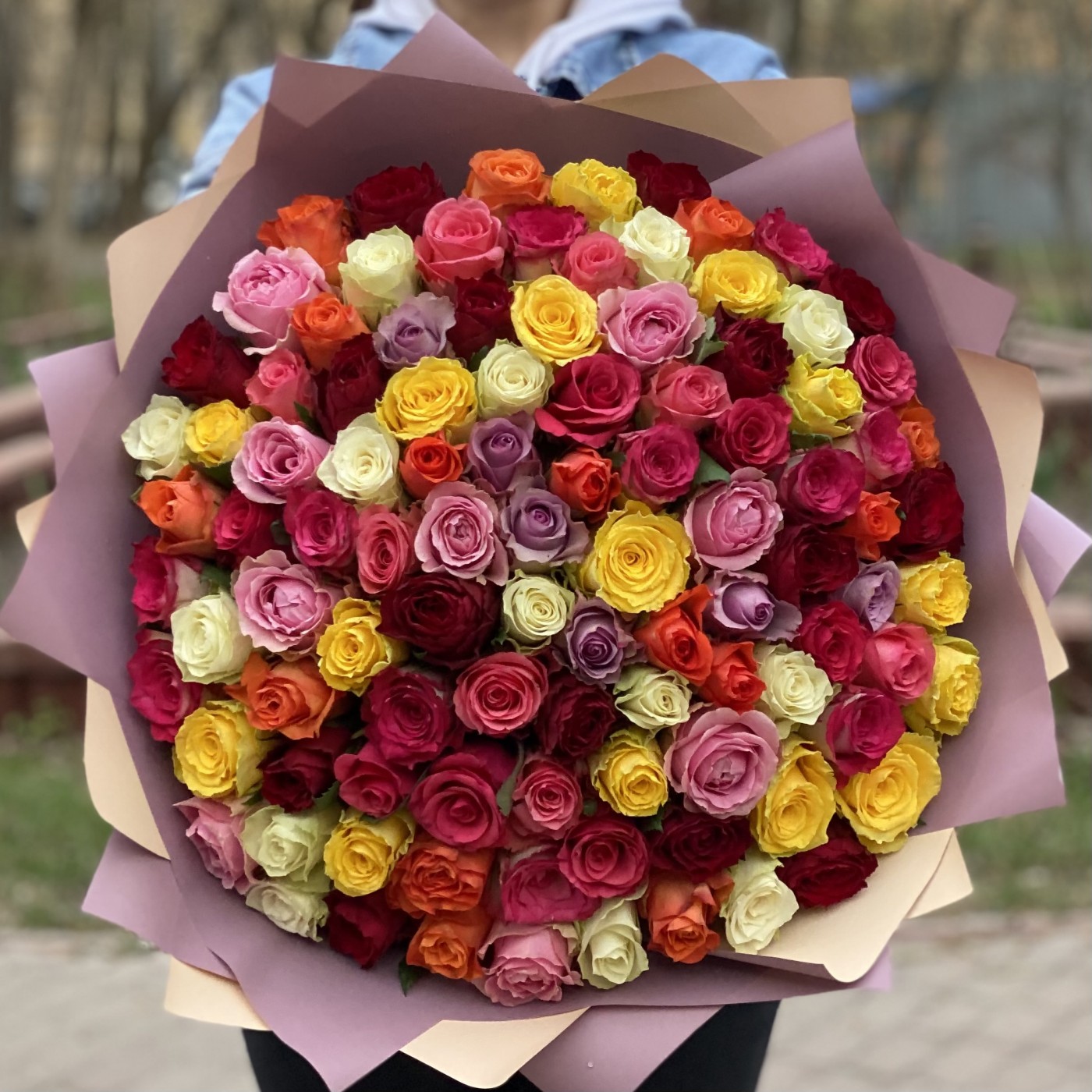 101 роза яркий микс 50 см