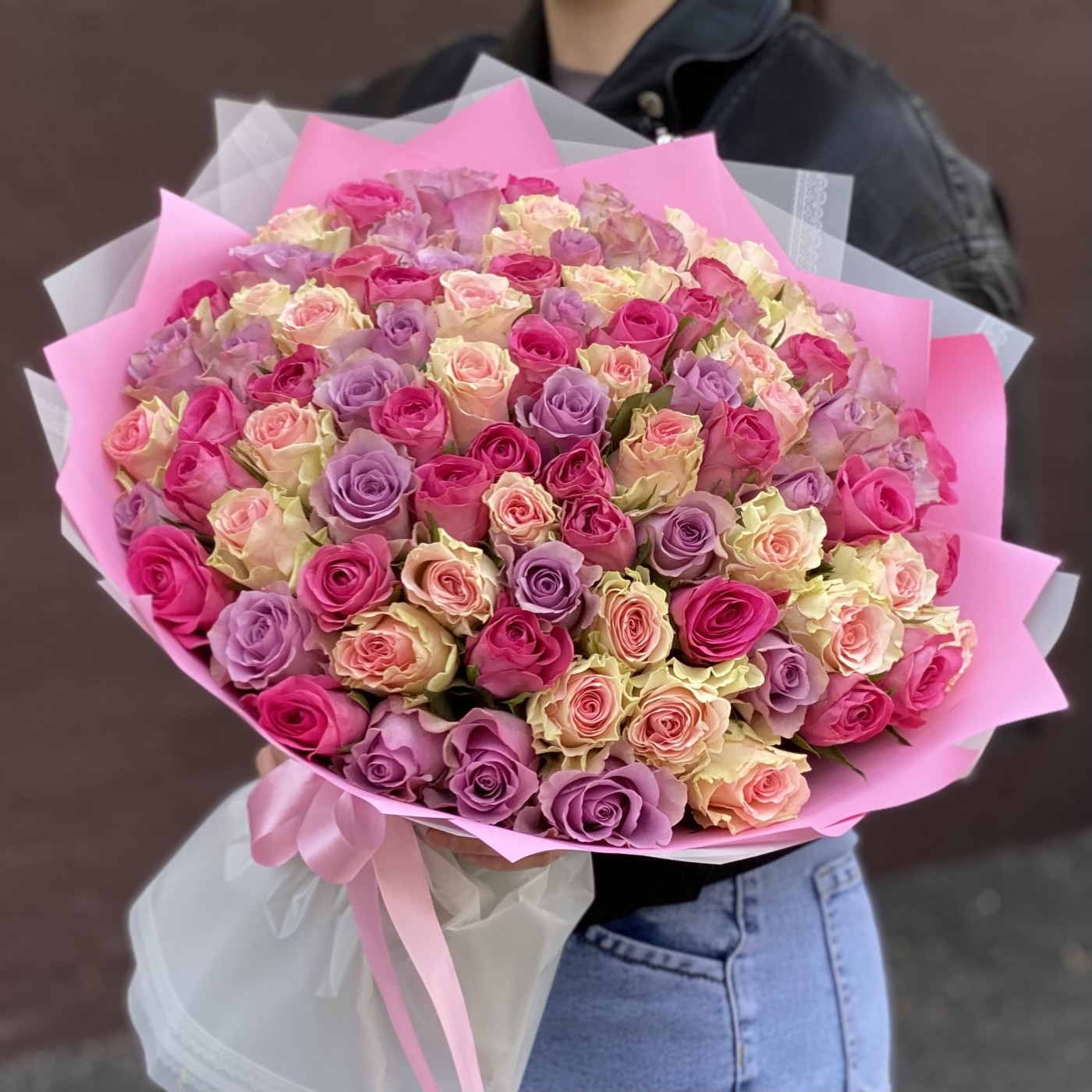 101 роза Розовый микс