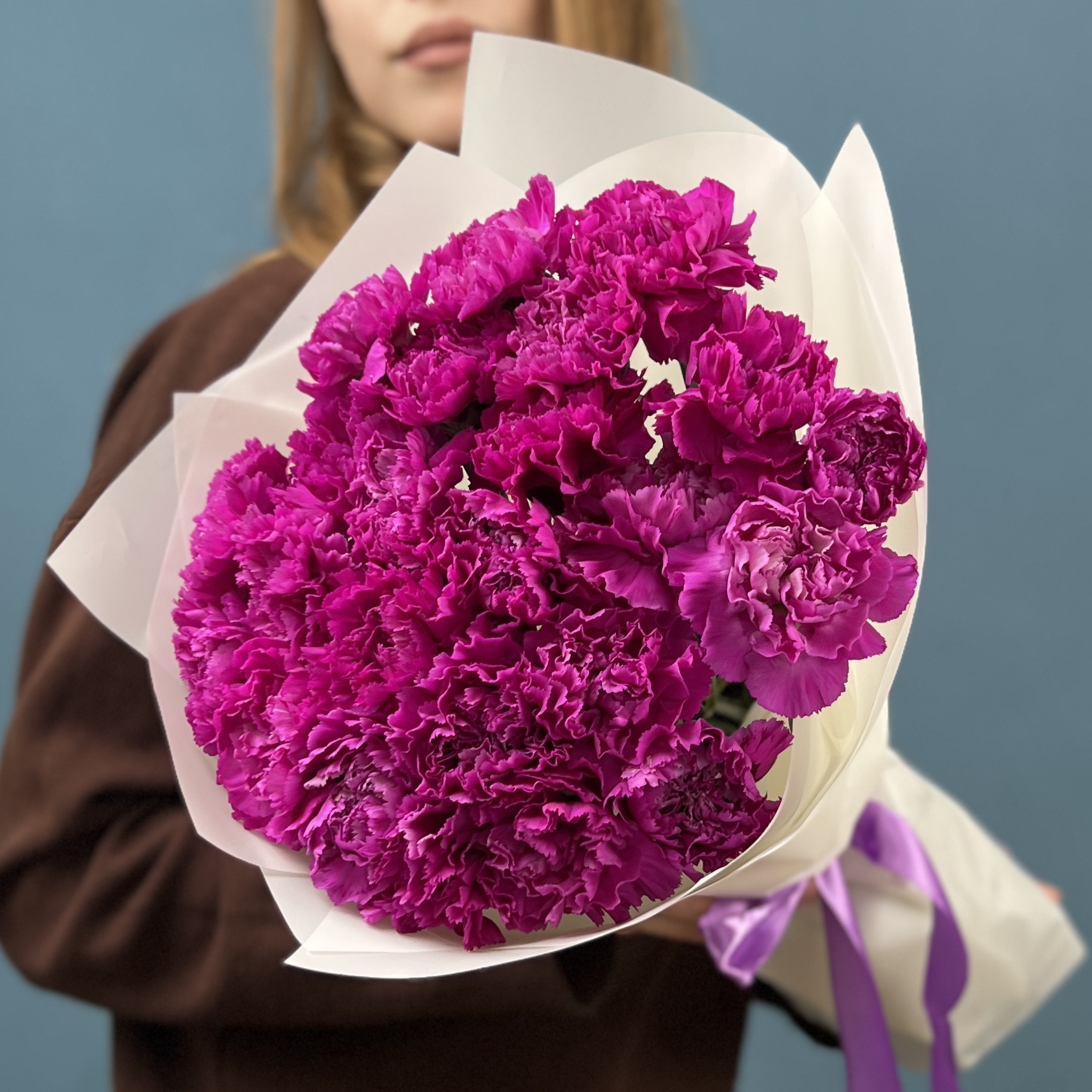 15 фиолетовых гвоздик