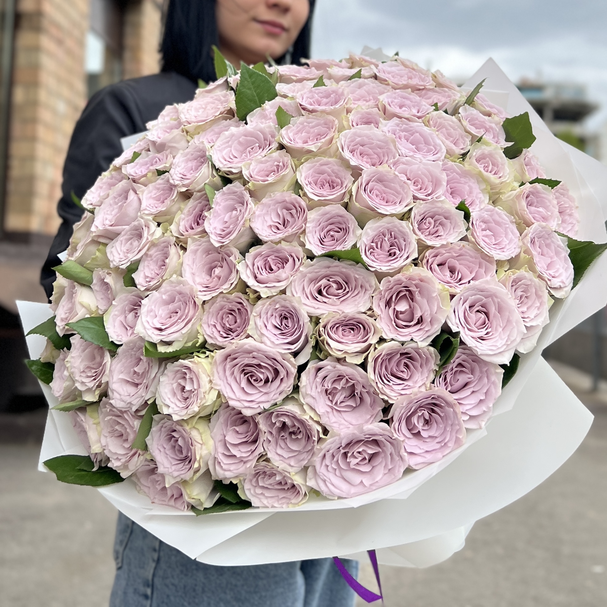 101 сиреневая роза 40 см