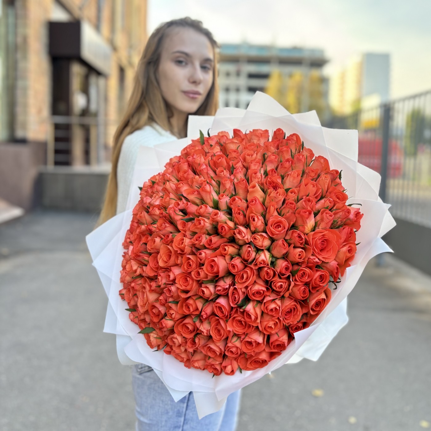 201 оранжевая роза 40 см