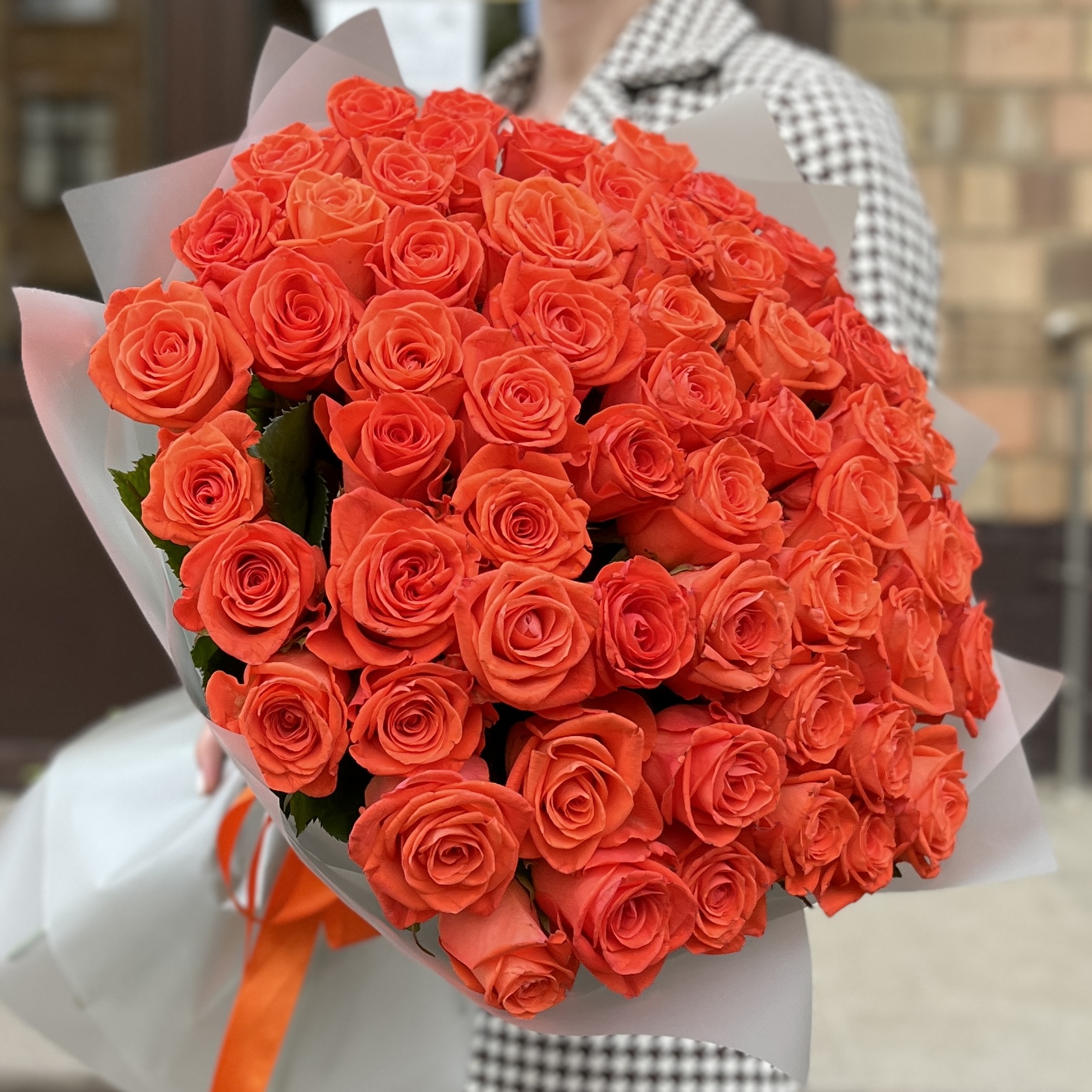 51 оранжевая роза Вау 60 см