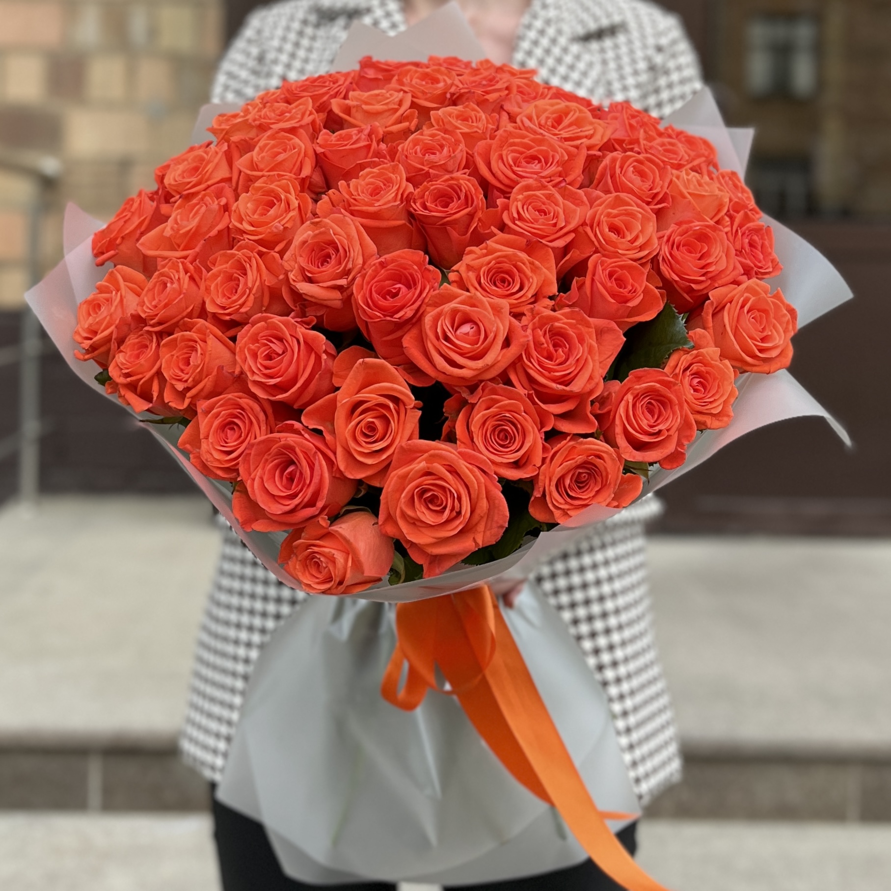 51 оранжевая роза Вау 60 см