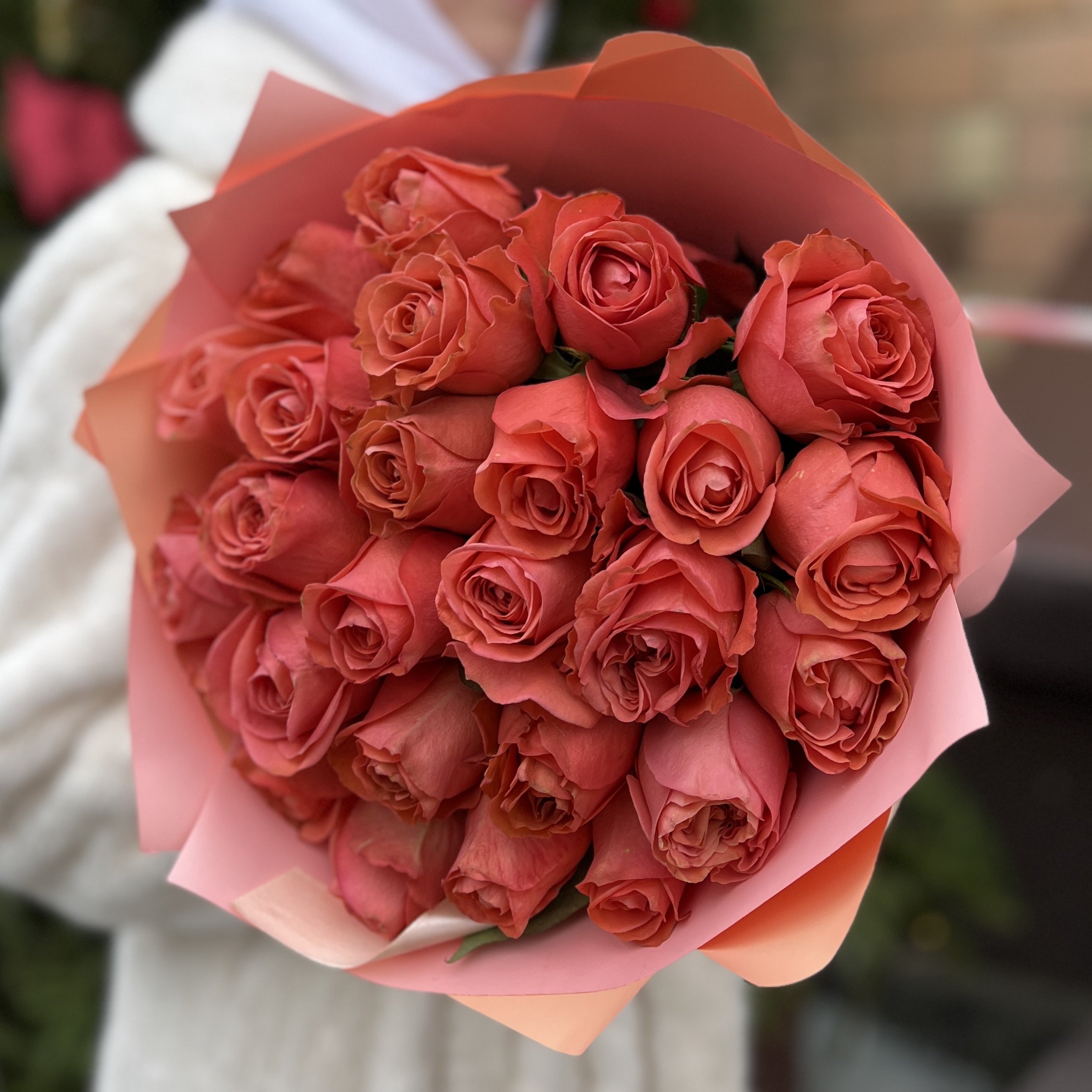 25 роз 50 см Корал Экспрешен