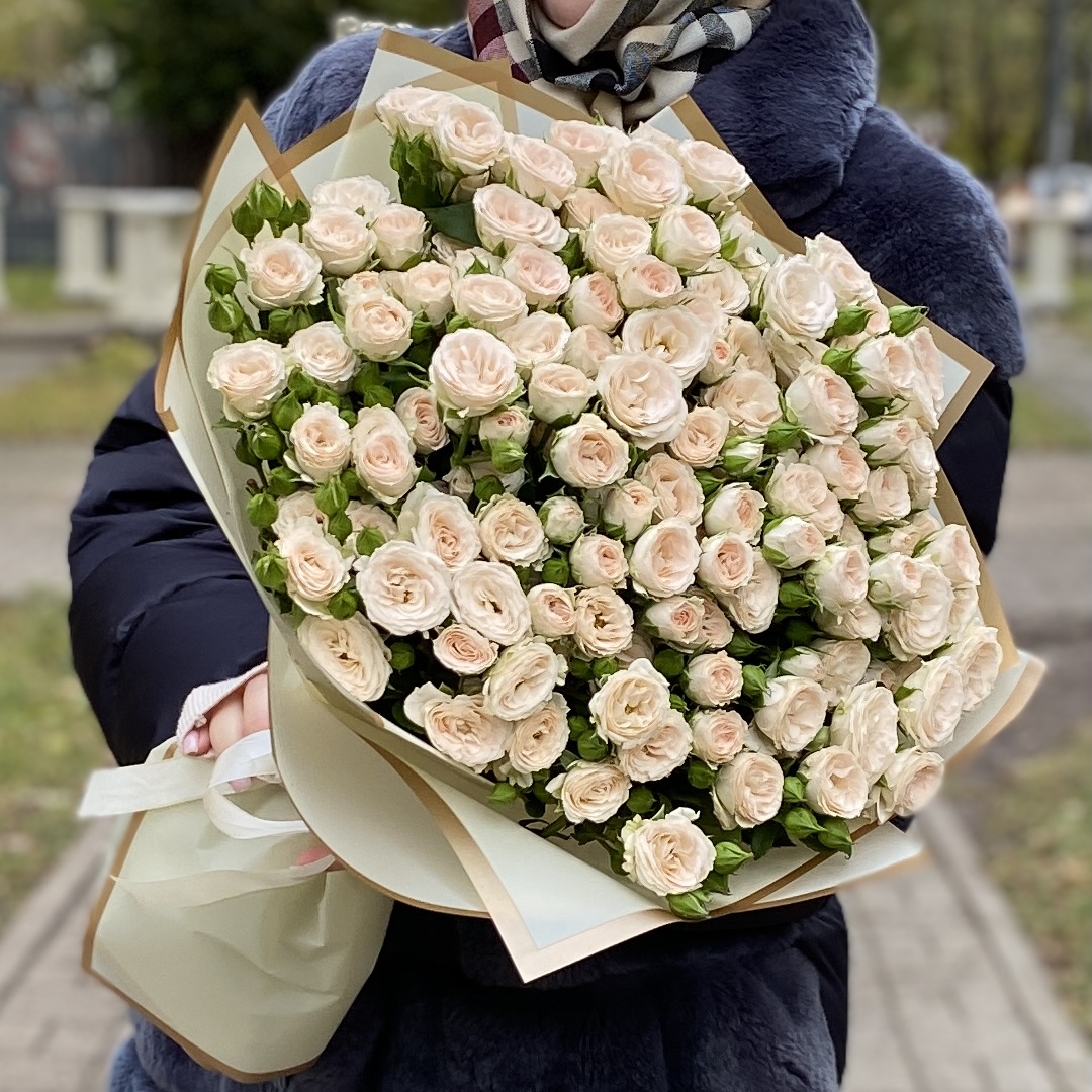 25 кремовых кустовых роз Рослин 40см
