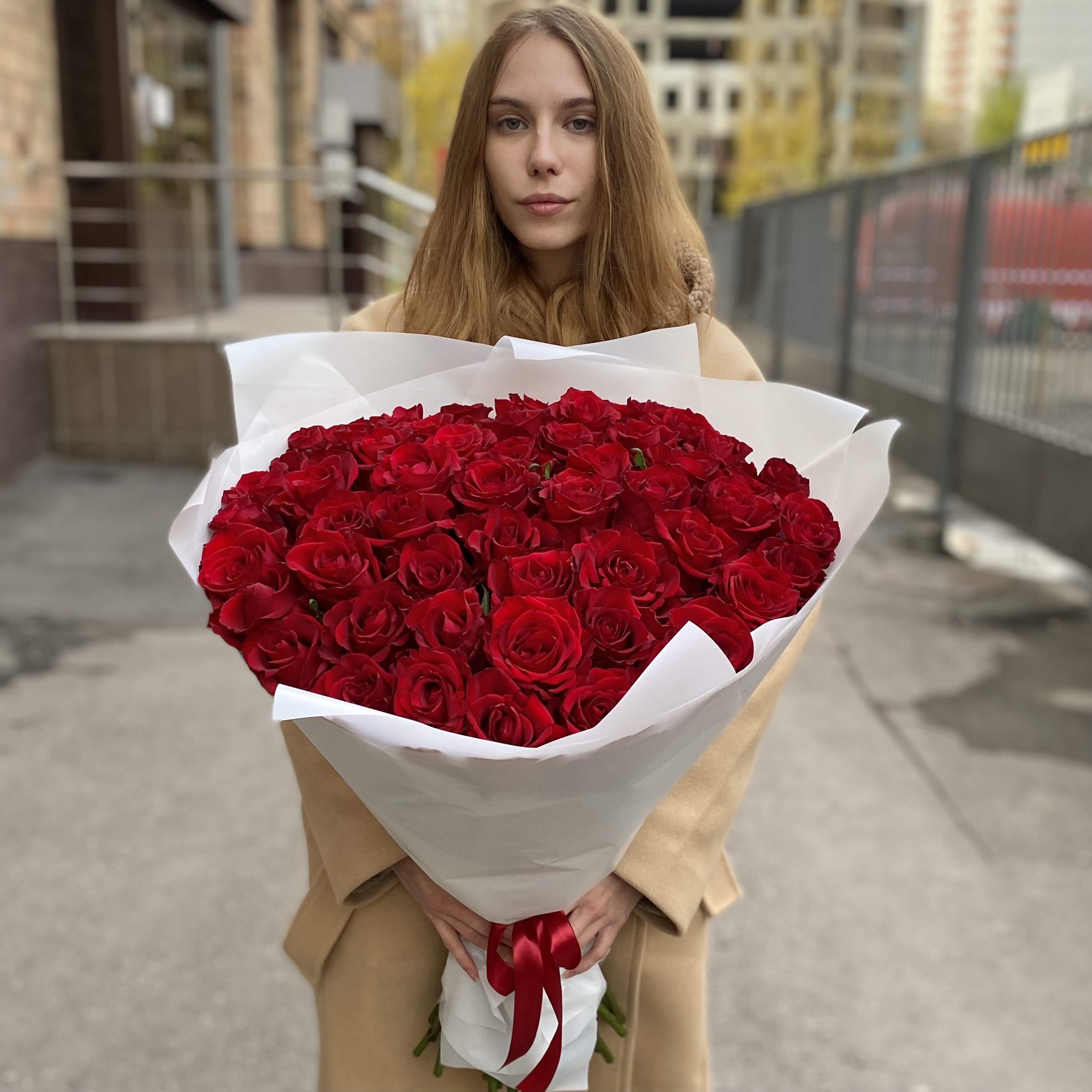45 красных роз Эвер Ред 60 см