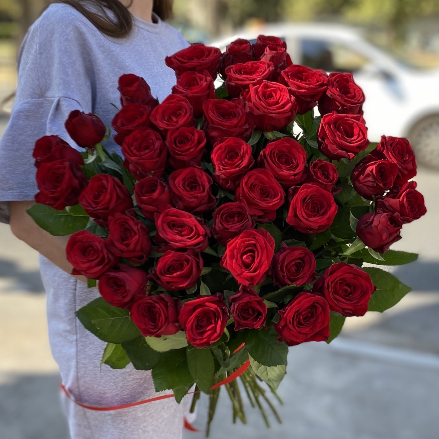 45 красных роз 70 см