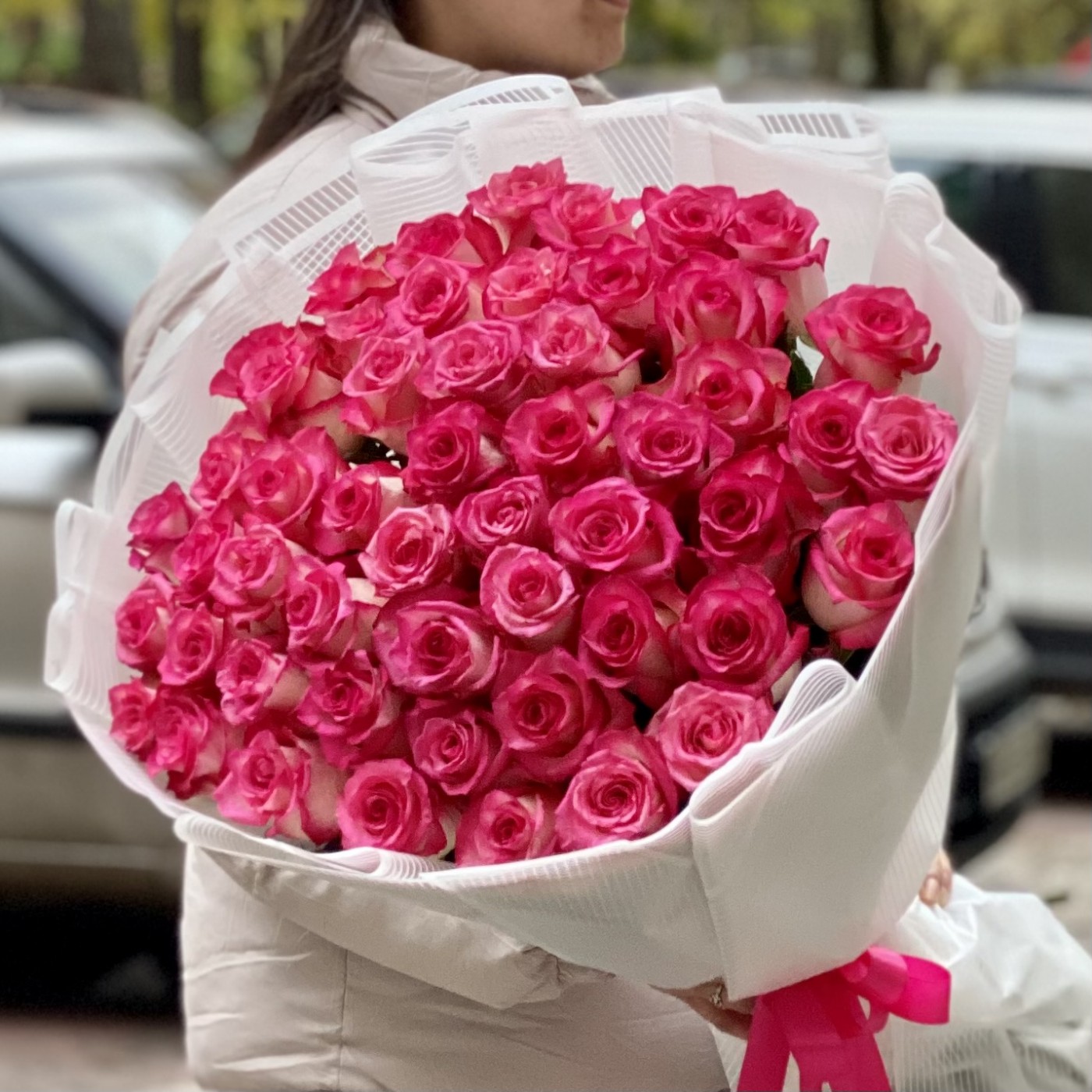 51 малиновo-белая роза Дабл Фэшн