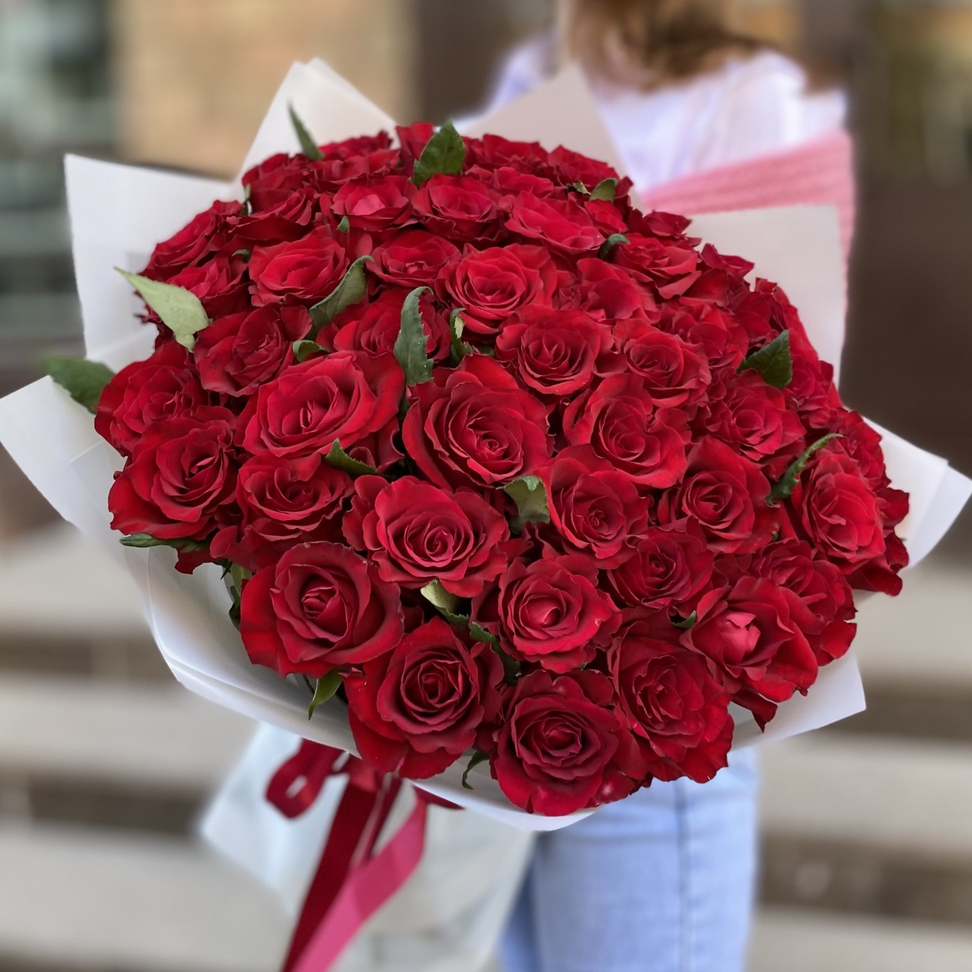 51 красная роза Эвер ред 60 см
