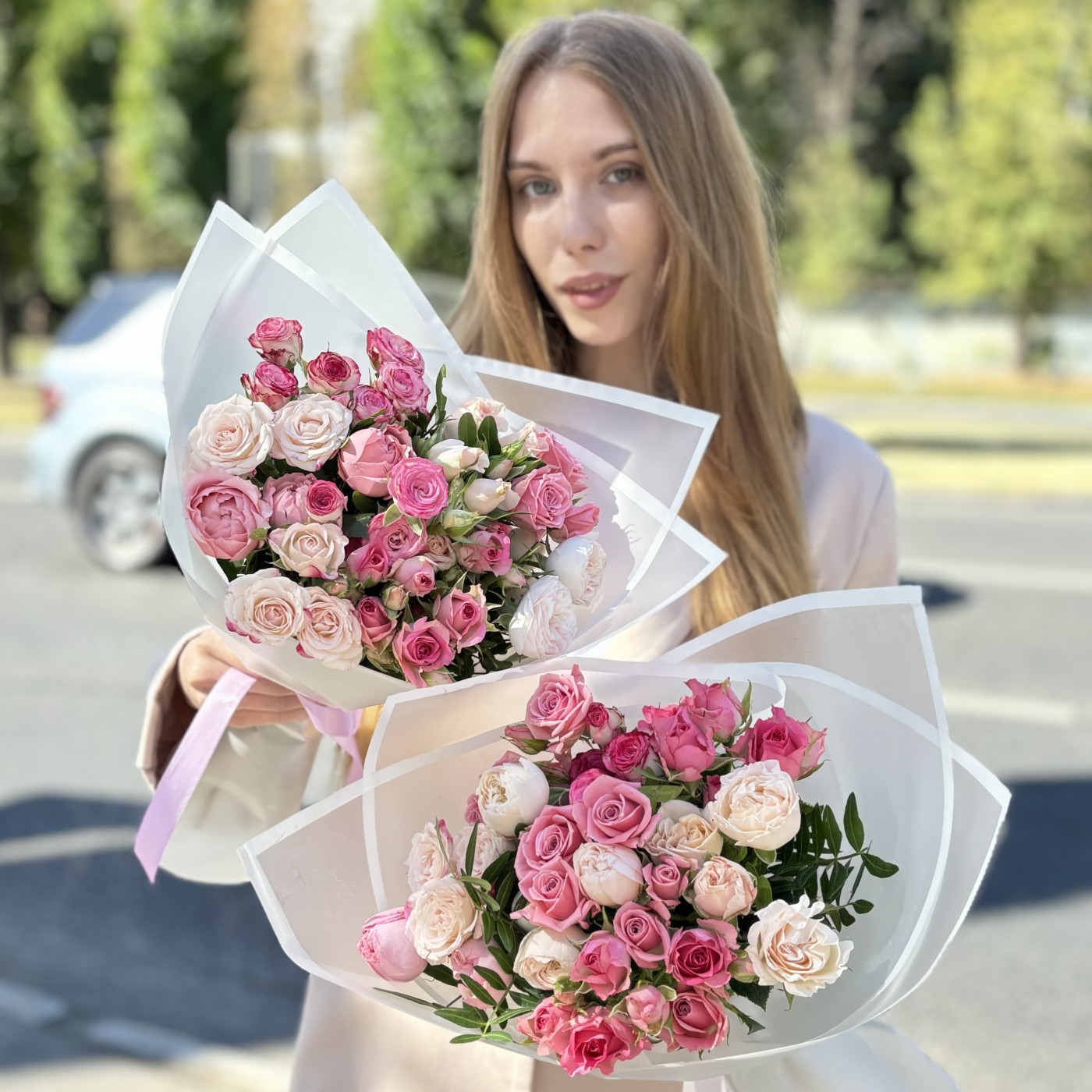 9 нежных кустовых и пионовидных роз MIX