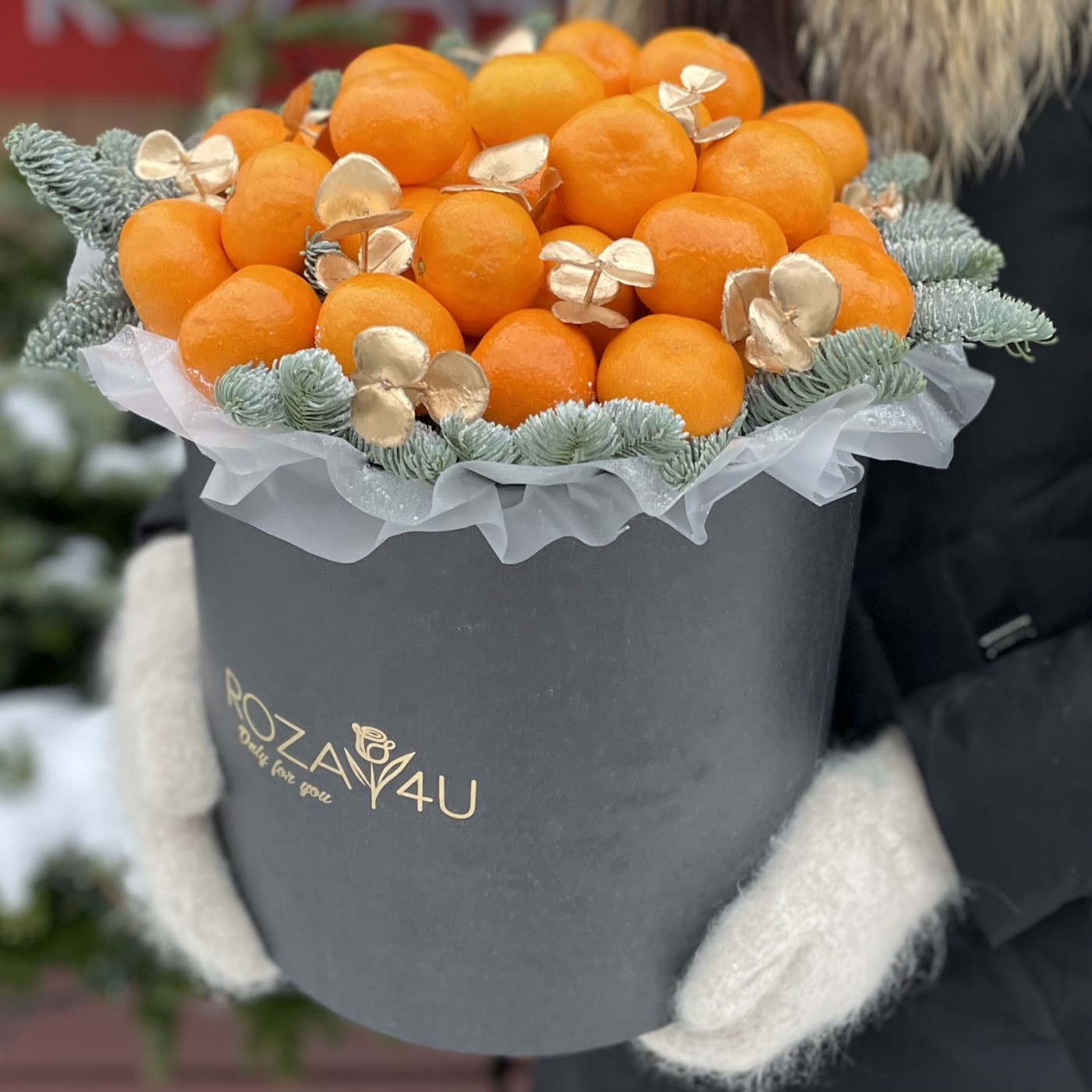 Большая Новогодняя подарочная коробка с мандаринами