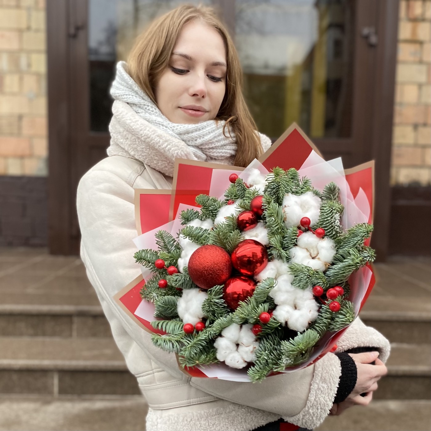 Букет Новогоднее волшебство с хлопком и нобилисом