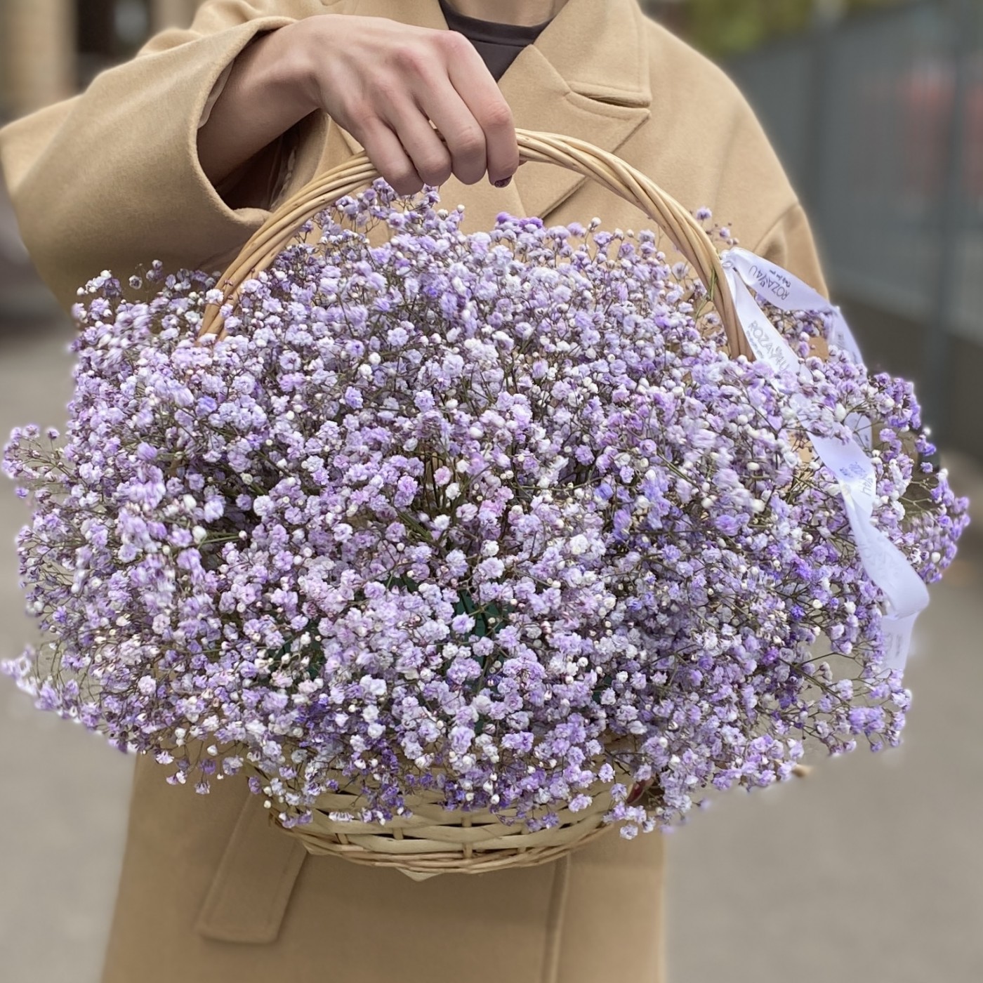 Сиреневая гипсофила в корзине