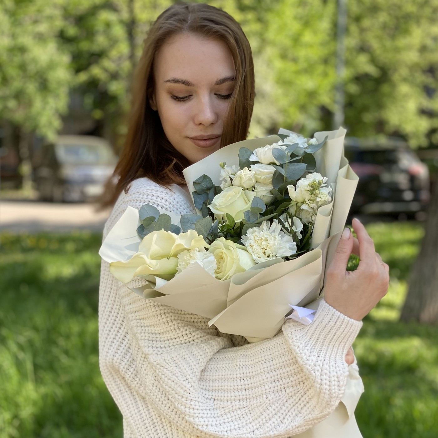 Букет Свежее утро с каллами и розами