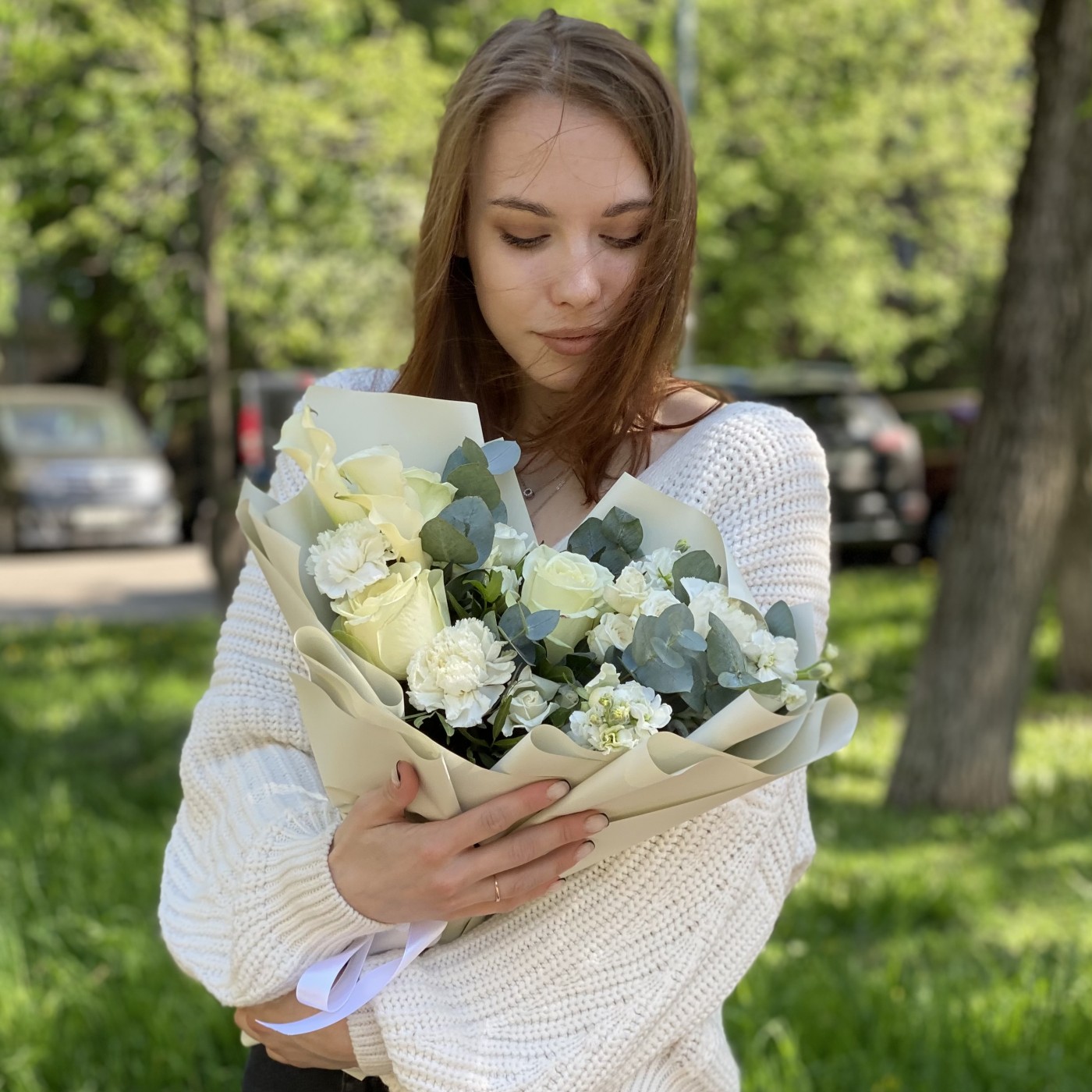 Букет Свежее утро с каллами и розами