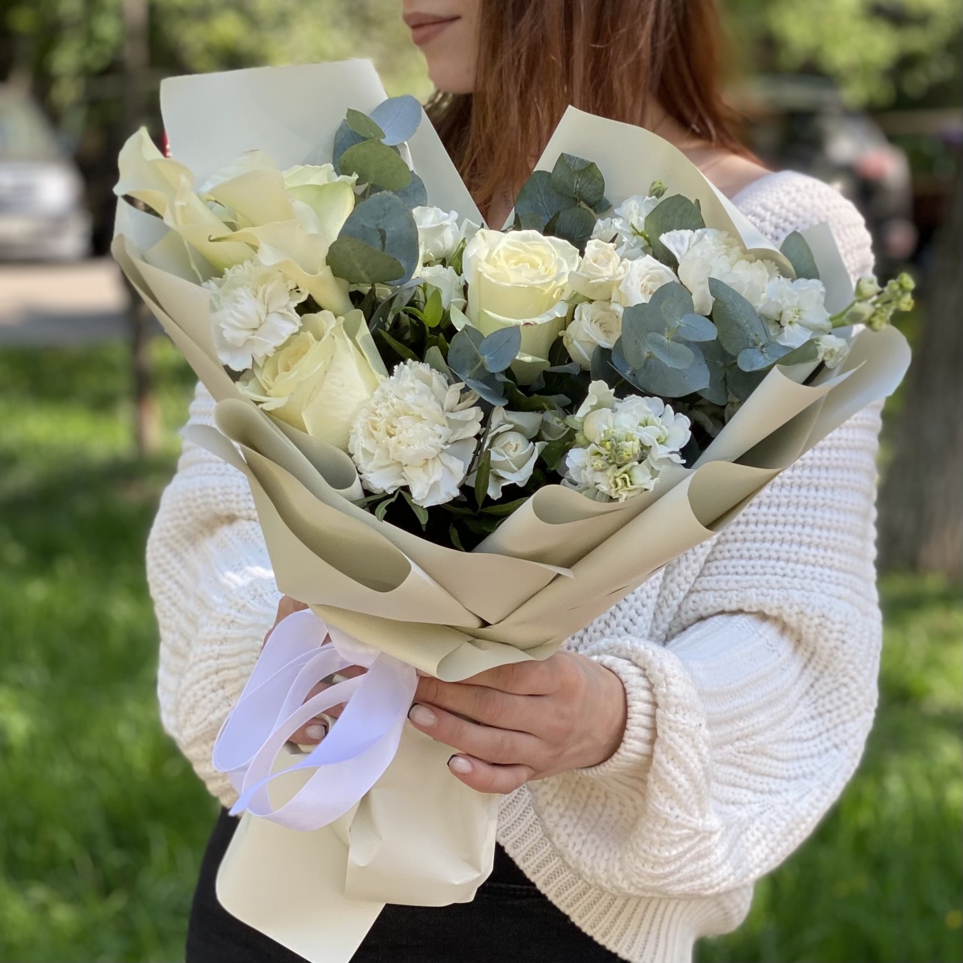 Букет Свежее утро с каллами и розами
