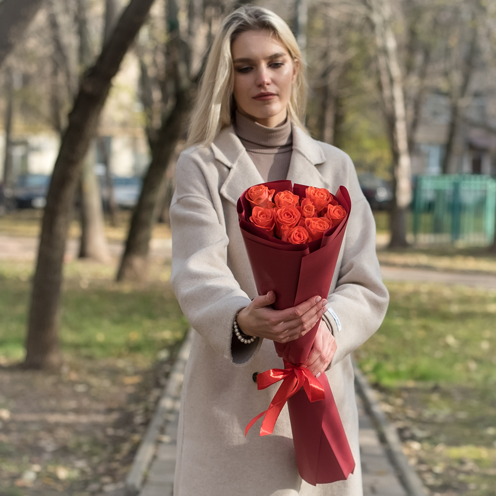 9 оранжевых роз Wow